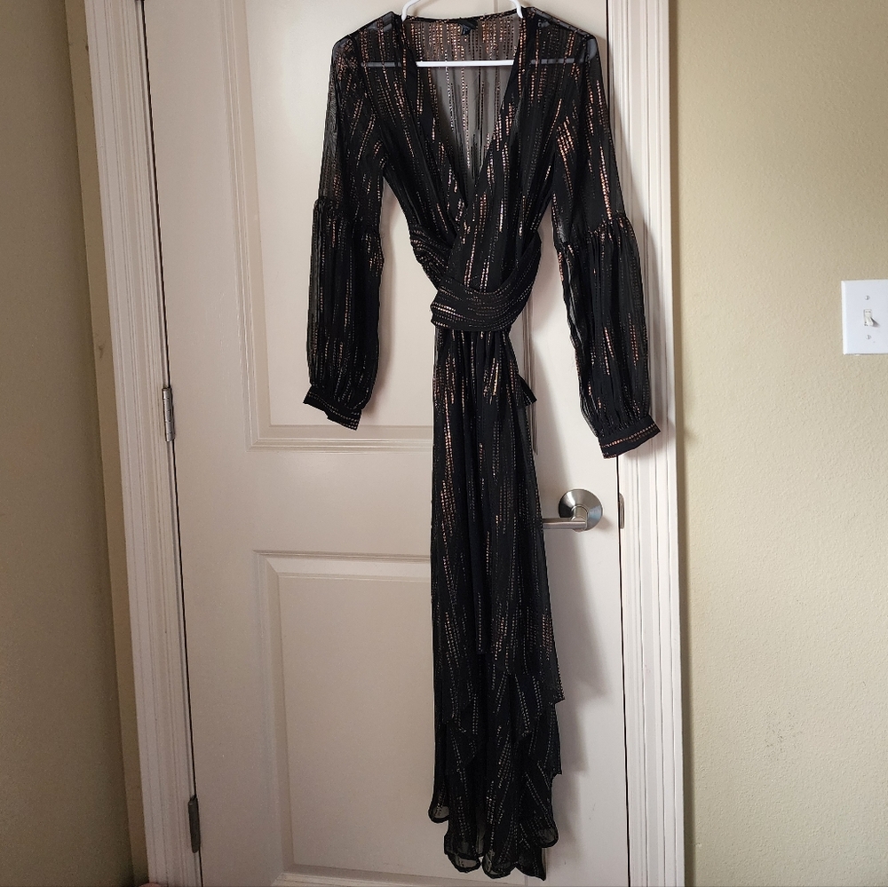 Express Black Maxi Wrap Dress with Metallic Stripe Detail
